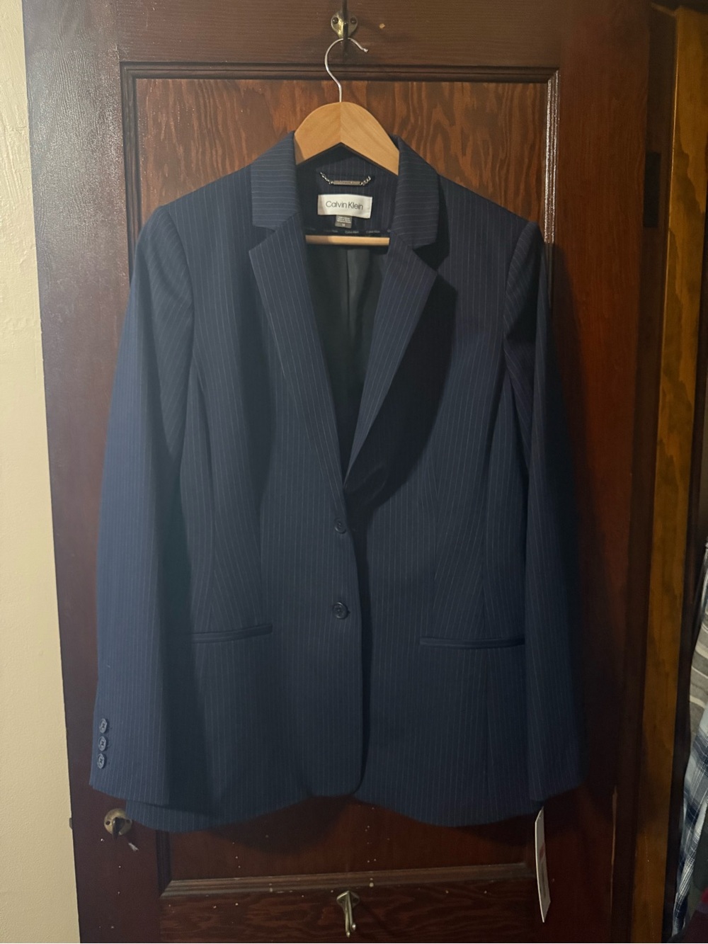 Calvin Klein Navy Pinstriped Women's Blazer - Single-Breasted